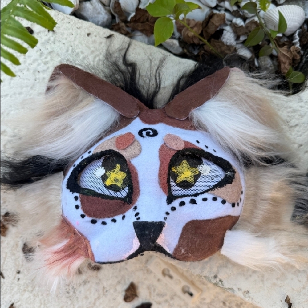 One of a kind Therian cat mask : "Autumn the brown polka dotted cat"